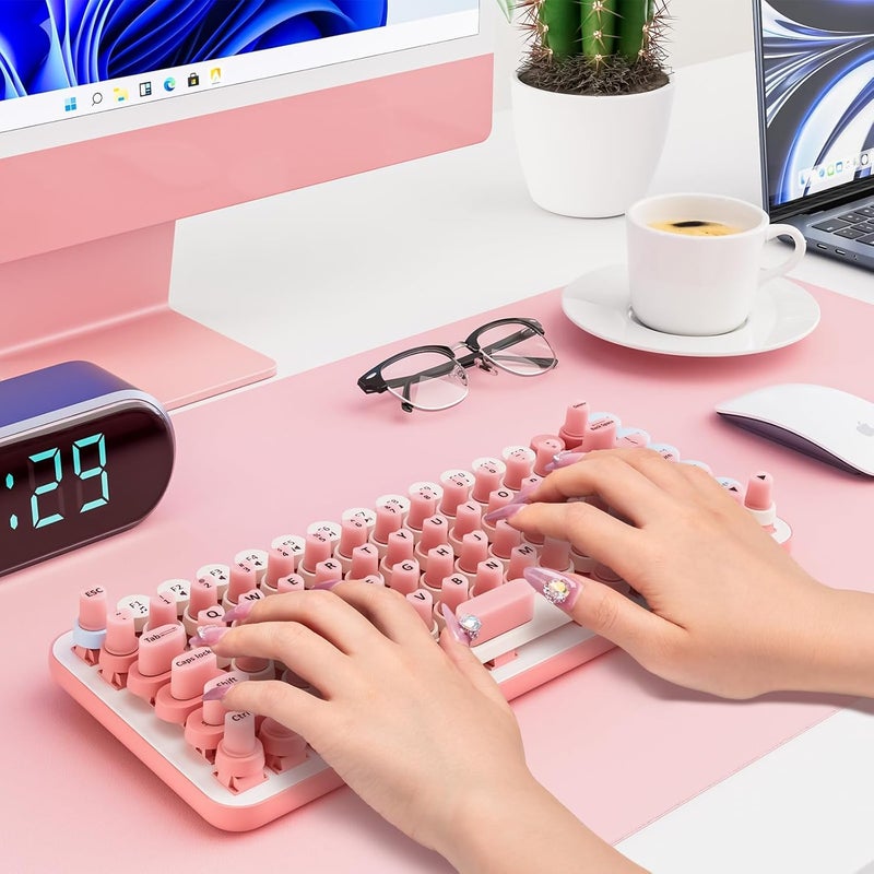 Udefineit 70PCS Raised Keyboard Stickers for Long Nails, Universal Nail Art Keyboard Bubbles, Self-Adhesive Keyboards for Long Nails, Comfortble Silicone Typing Keycaps for Office Girls Gaming - Pink - Image 2